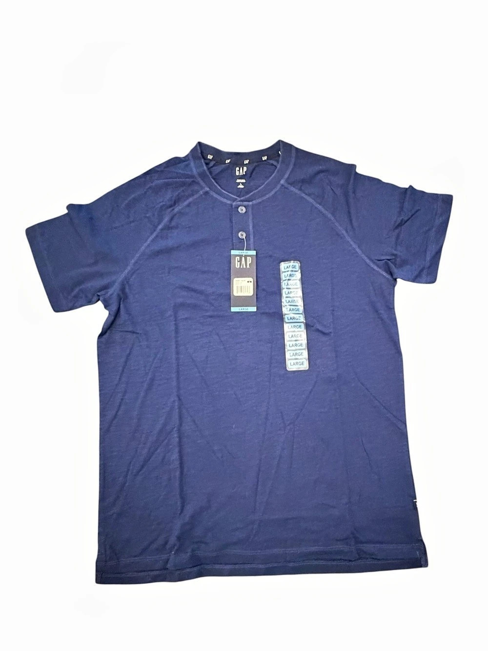 GAP Mens Short Sleeve Henley Shirt Medieval Blue Large NEW $35 Cotton